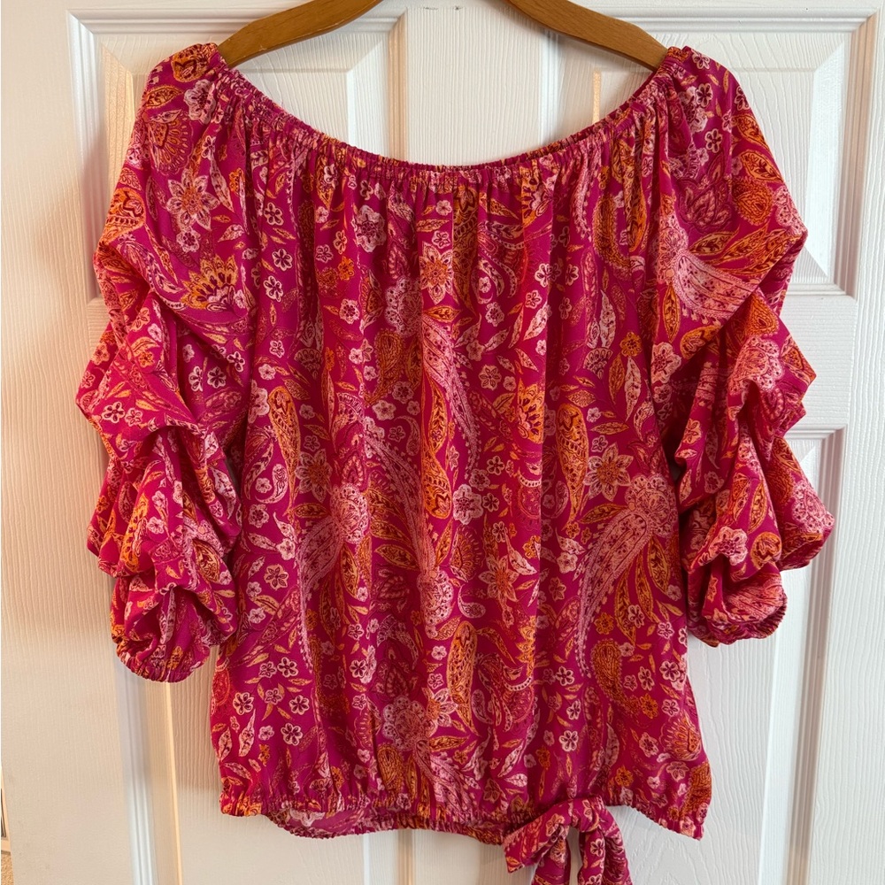 CeCe Pink and Orange Paisley Blouse